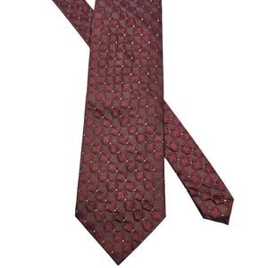 Mens Silk Tie Red Geometric Pattern ILS Vintage Formal Business Classic Wide 58"